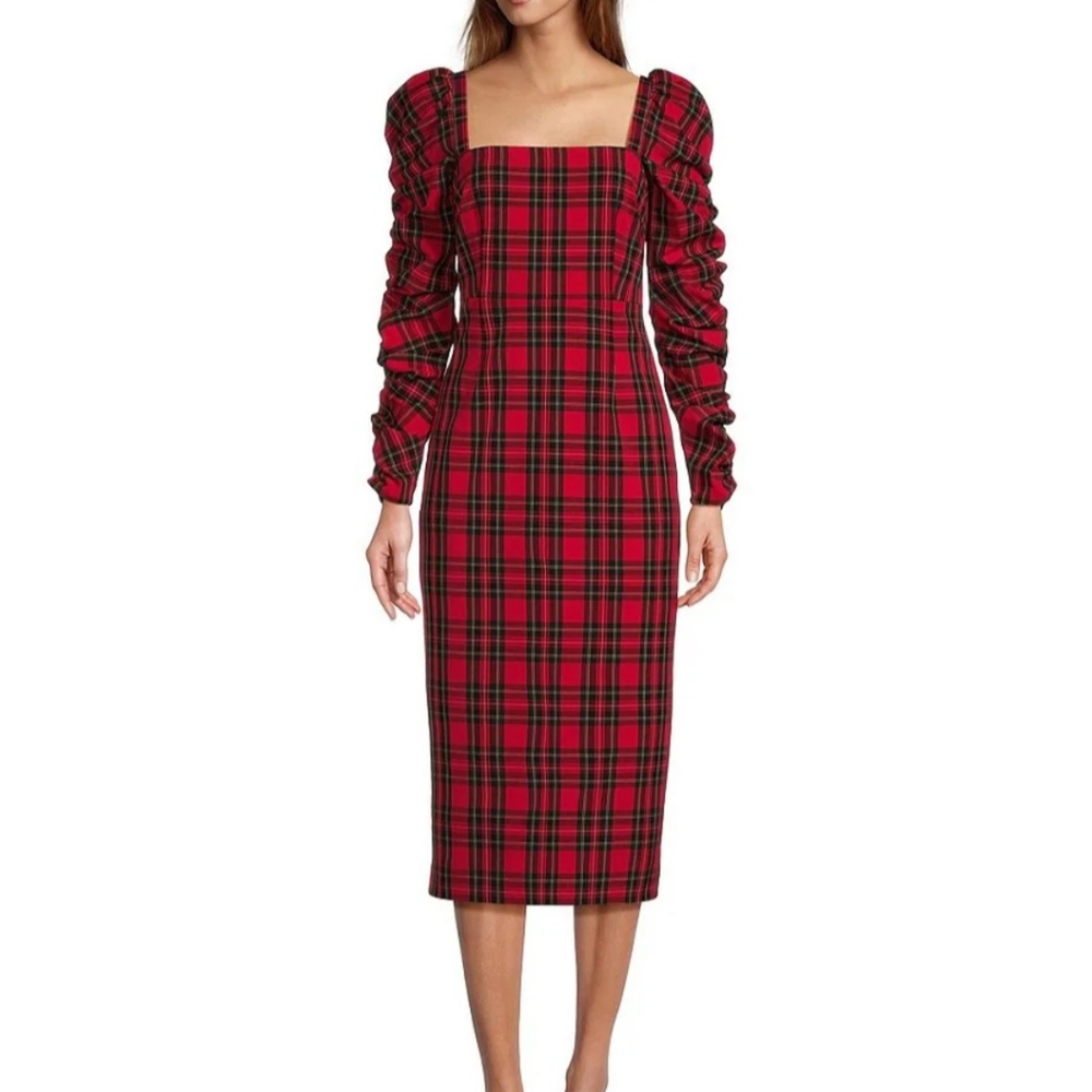 ANTONIO MELANI Red Plaid Long Sleeve Dress